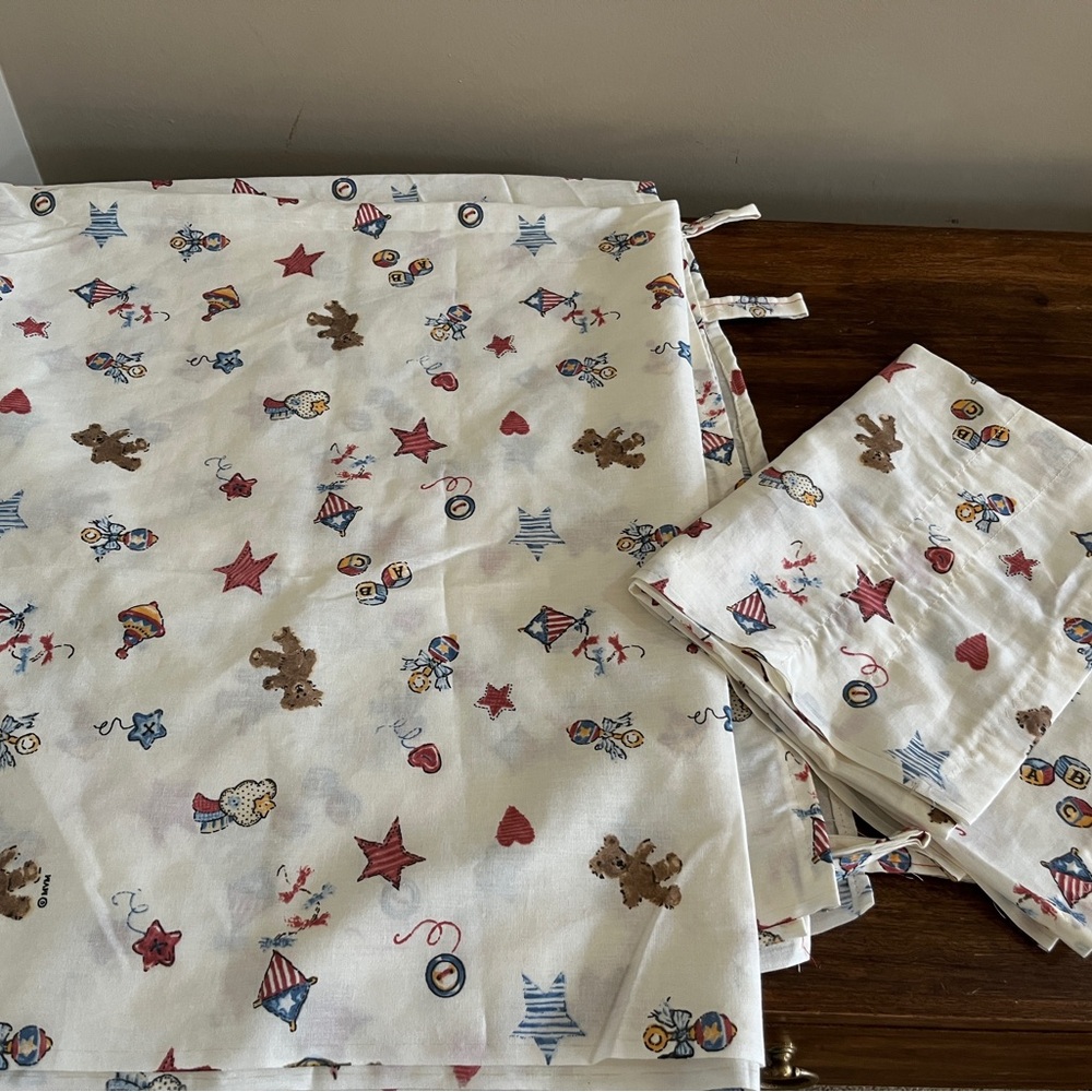 Vintage Handmade Teddy Bear & Classic Toys Curtain Panel & Valence Set Nursery